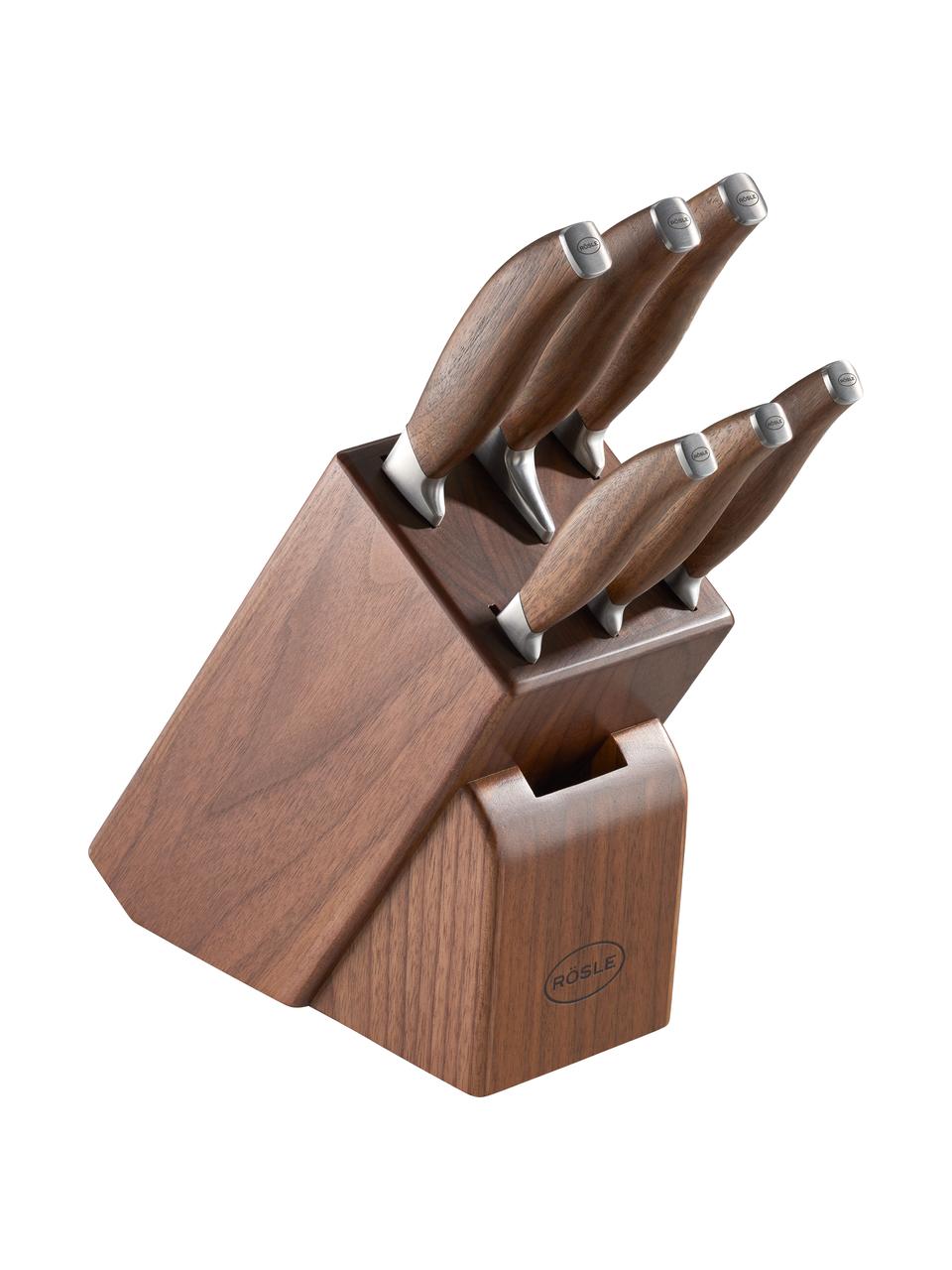 Bloque de cuchillos Passion, 6 uds., Plateado, madera de nogal, Set de diferentes tamaños