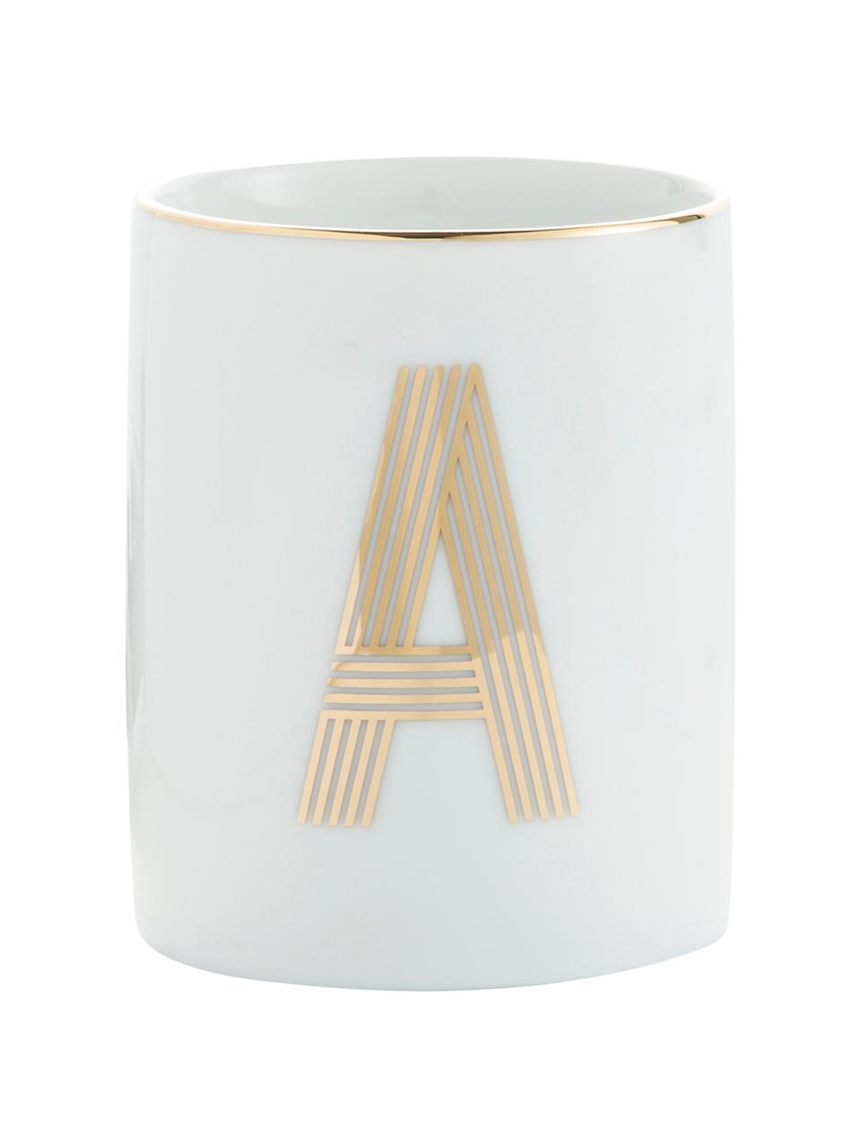 Porzellan-Becher Yours mit Buchstaben (Varianten von A bis Z) in Gold, Porzellan, Weiß, Goldfarben, Becher P, 300 ml