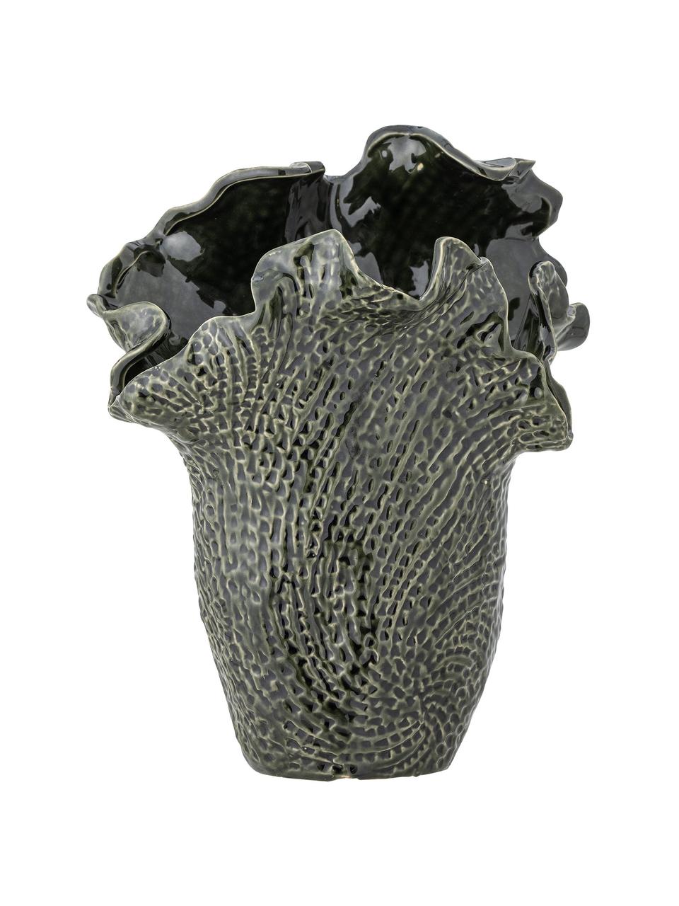 Handgefertigte Steingut-Vase Safiya, Steingut, Dunkelgrün, B 25 x H 30 cm