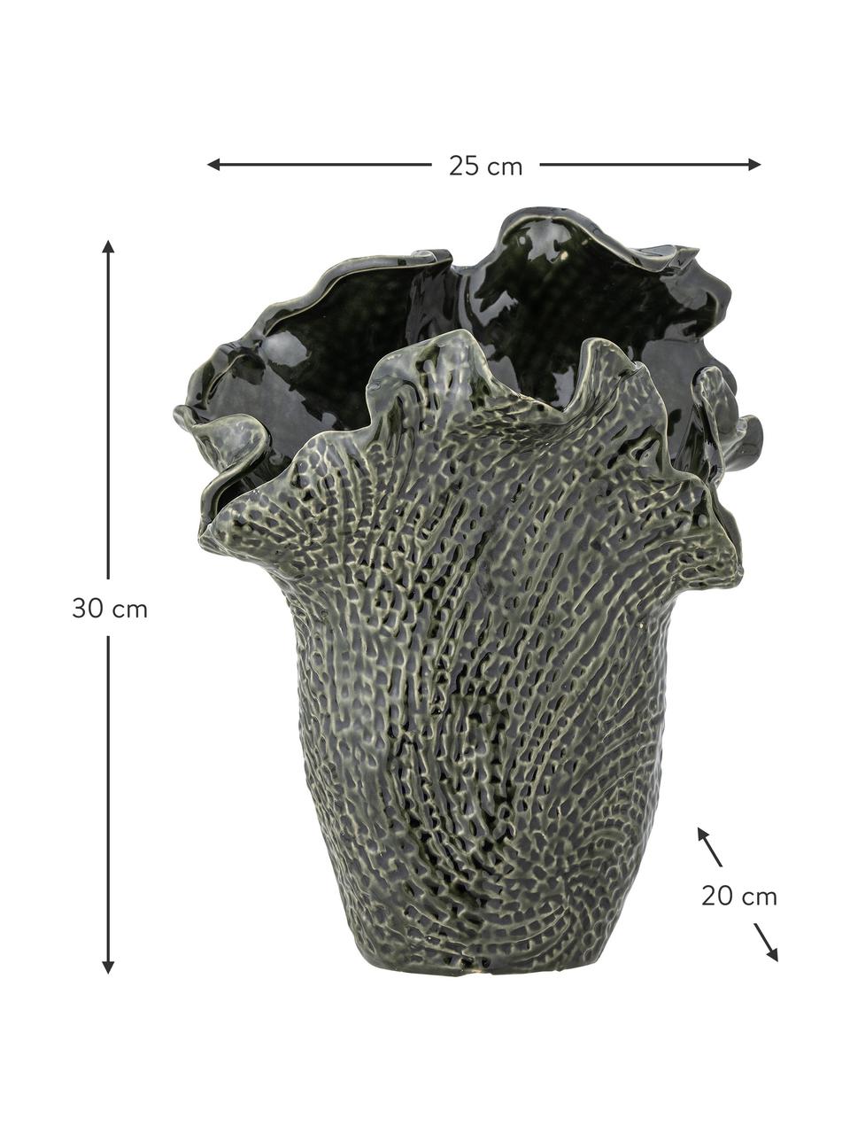 Handgefertigte Steingut-Vase Safiya, Steingut, Dunkelgrün, B 25 x H 30 cm