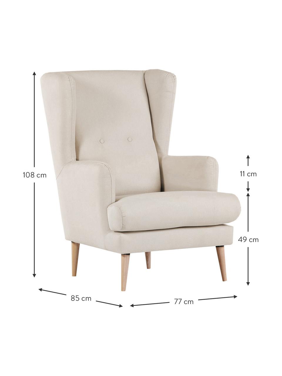 Poltrona beige design scandi Robin, Rivestimento: 90% poliestere, 10% polia, Piedini: legno, verniciato, Sottostruttura: truciolato, legno di fagg, Tessuto beige, Larg. 77 x Prof. 85 cm