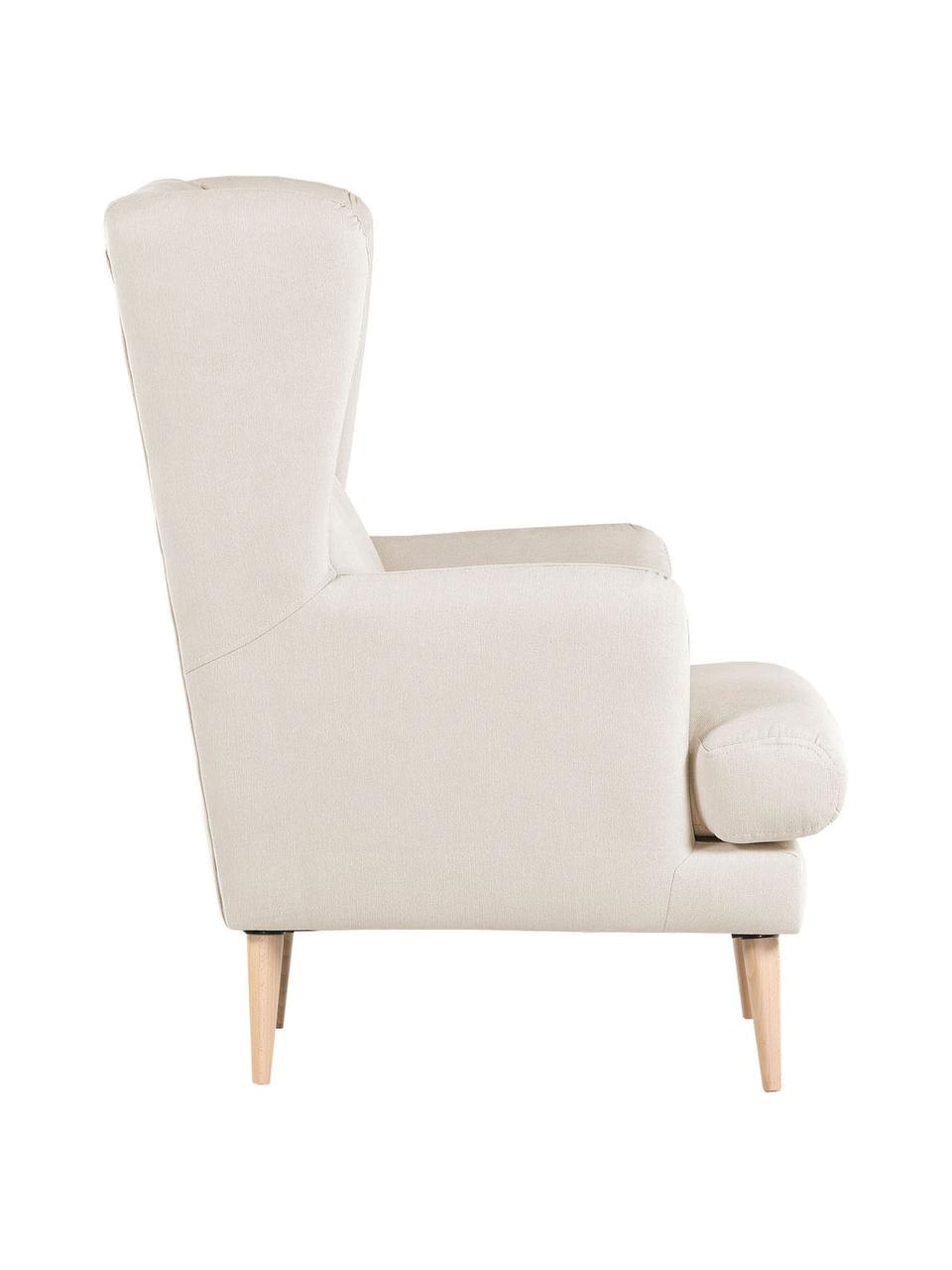 Fotel uszak w stylu scandi Robin, Tapicerka: 90% poliester, 10% poliam, Nogi: drewno lakierowane, Beżowa tkanina, S 77 x G 85 cm