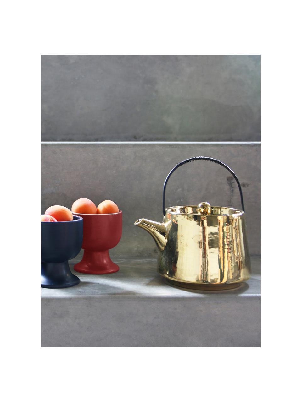 Teiera in ceramica fatta a mano Bold & Basic, 840 ml, Teiera: ceramica verniciata, Maniglia: acciaio, Dorato lucido Manico: nero, 840 ml