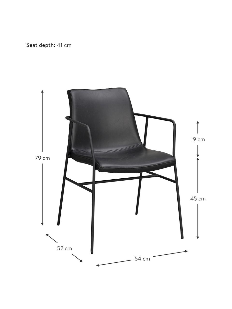 Krzesło z podłokietnikami ze sztucznej skóry Huntingbay, 2 szt., Tapicerka: sztuczna skóra (poliureta, Nogi: metal powlekany, Sztuczna skóra, czarny, S 54 x G 52 cm