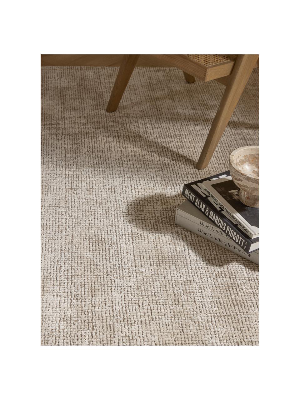 Handgewebter Kurzflor-Teppich Mansa, 56 % Wolle, RWS-zertifiziert, 44 % Viskose, Beige, Cremeweiß, B 80 x L 150 cm (Größe XS)