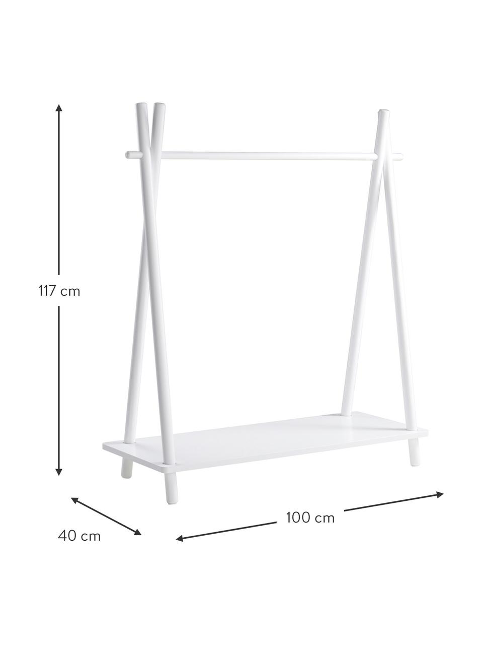 Dětská dřevěná šatní tyč Alicante, Borovicové dřevo, MDF deska (dřevovláknitá deska střední hustoty), Bílá, Š 100 cm, V 117 cm
