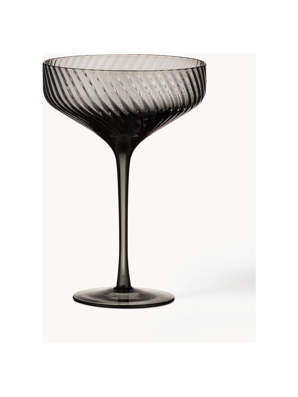 Mundgeblasene Cocktailgläser Katrina mit Rillenstruktur, 4 Stück, Glas, Schwarz, transparent, Ø 12 x H 17 cm, 300 ml