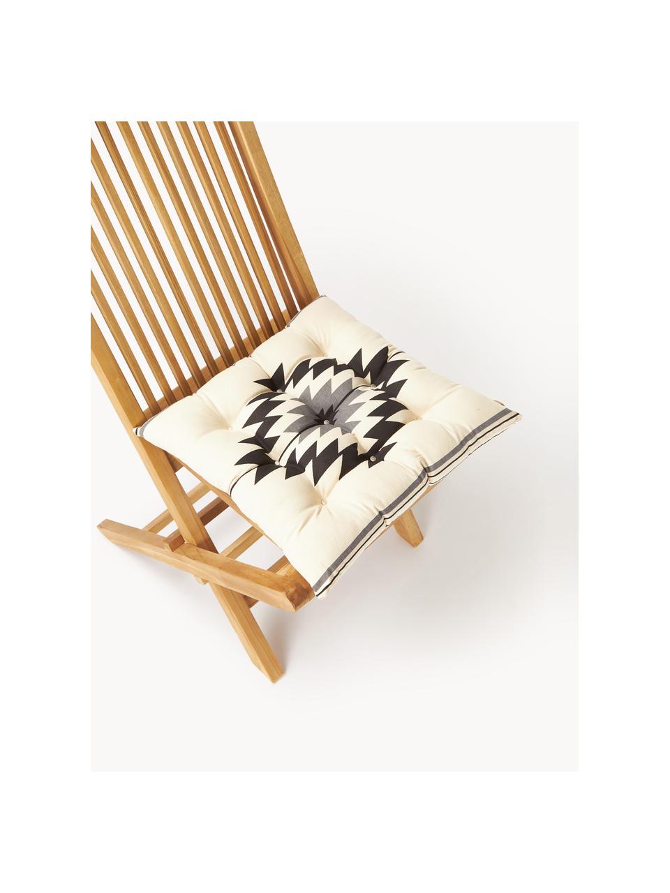Coussin de chaise ethnique Luca, Blanc cassé, noir, gris, larg. 40 x long. 40 cm