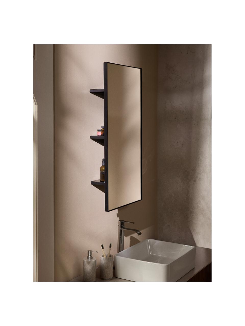 Specchio da parete con mensola Bryan, Retro: pannello di fibra a media, Nero, Larg. 45 x Alt. 90 cm