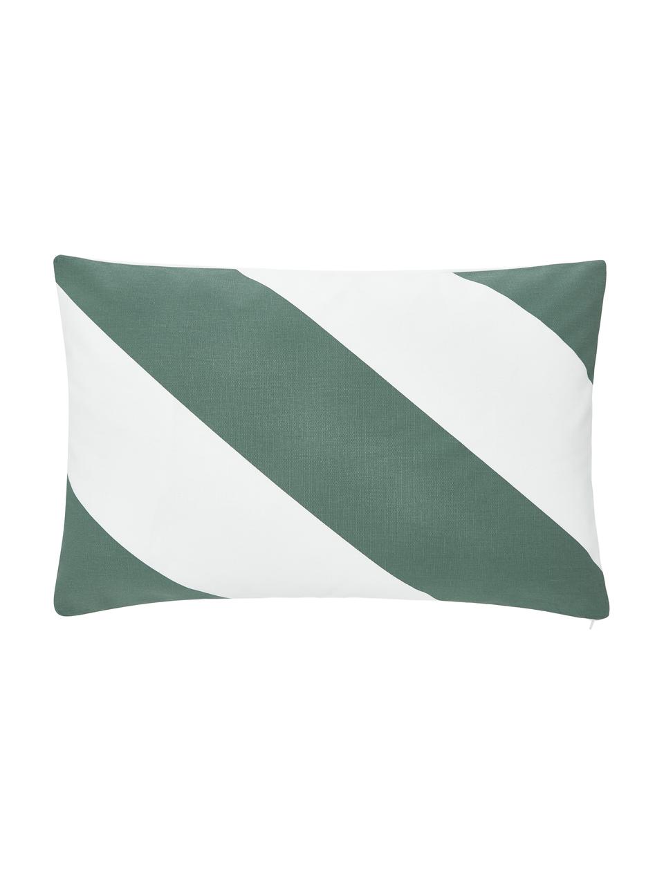 Housse de coussin rectangulaire blanc vert Ren, 100 % coton, Blanc, vert sauge, larg. 30 x long. 50 cm