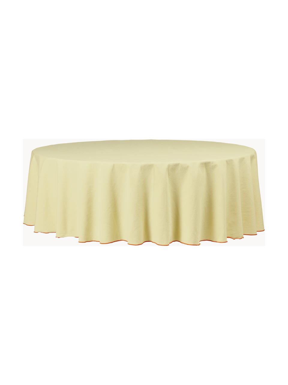 Mantel redondo Wilhelmina, 100% algodón, Amarillo claro, De 6 a 8 comensales (Ø 200 cm)