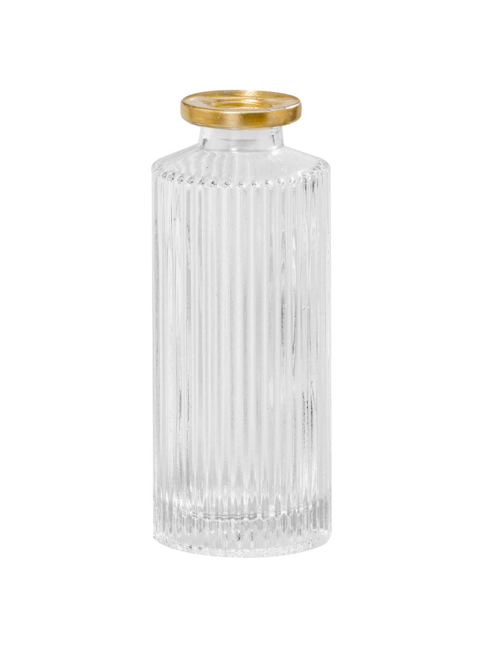 Komplet wazonów ze szkła Adore, 3 elem., Transparentny z krawędzią w odcieniu złota, Ø 5 x W 13 cm