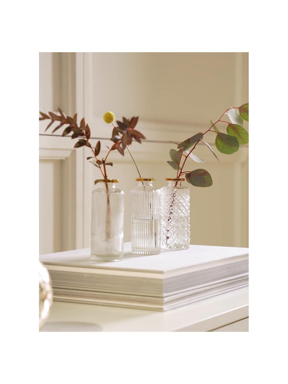 Petits vases Adore, 3 élém., Verre, laqué, Transparent avec bord doré, Ø 5 x haut. 13 cm