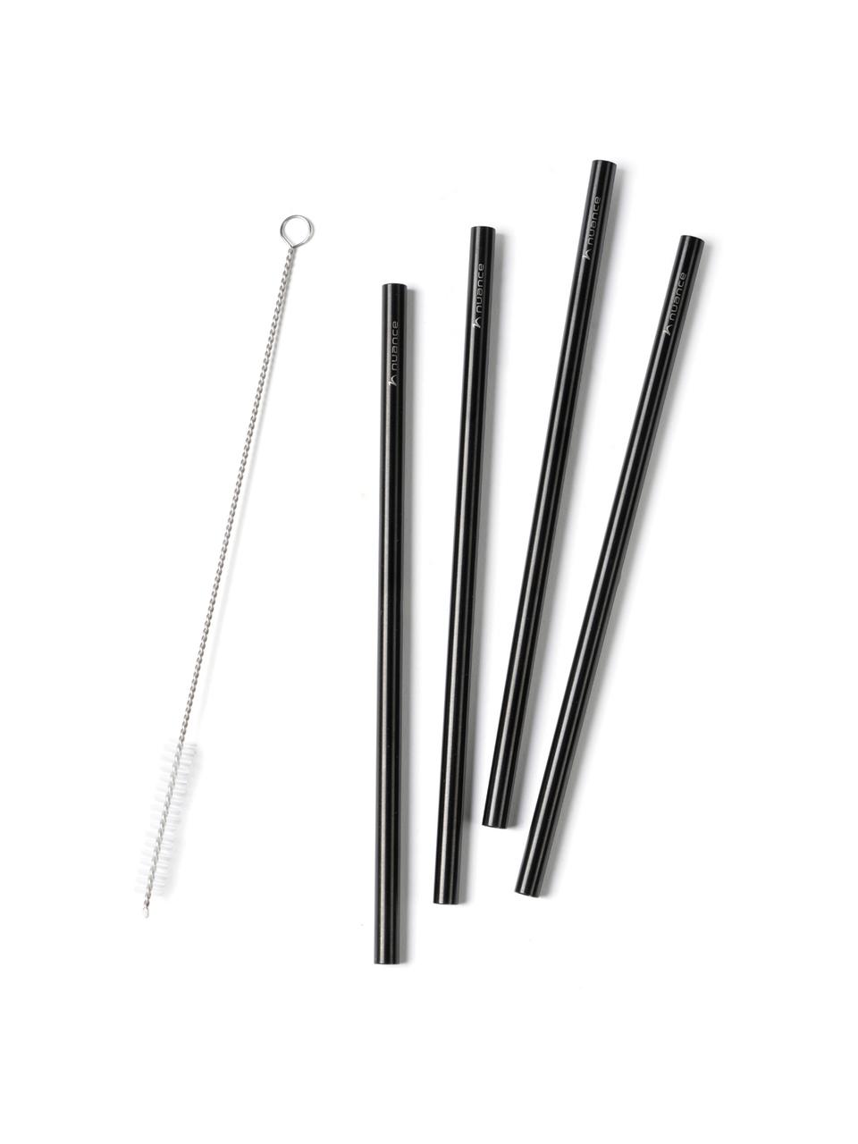 Set di 5 cannucce Tawin, Acciaio 18/8 rivestito, Nero, Lung. 25 cm