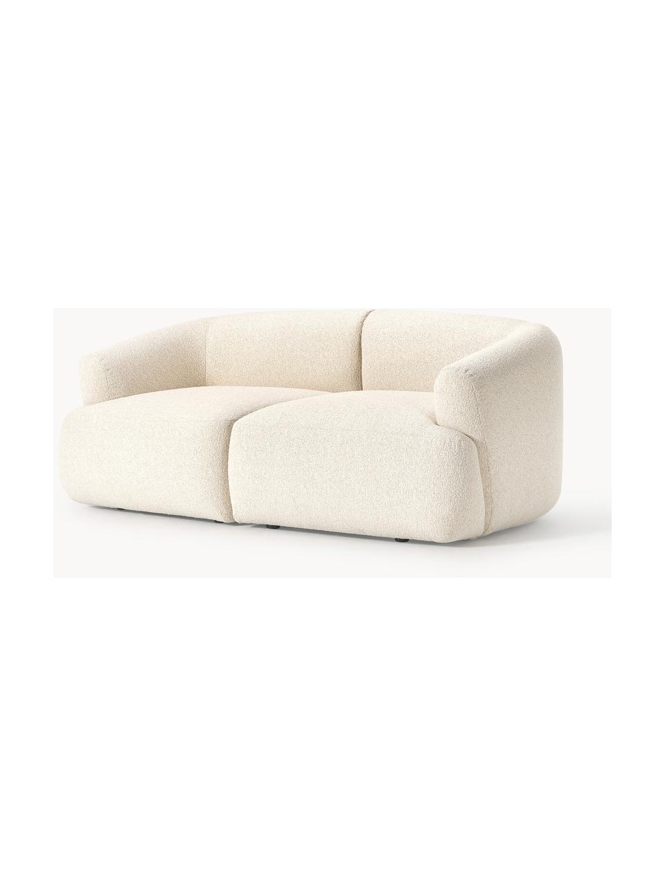 Sofa modułowa bouclé Sofia (2-osobowa), Tapicerka: bouclé (100% poliester) D, Stelaż: drewno świerkowe z certyf, Nogi: tworzywo sztuczne, Bouclé w odcieniu złamanej bieli, S 186 x G 103 cm