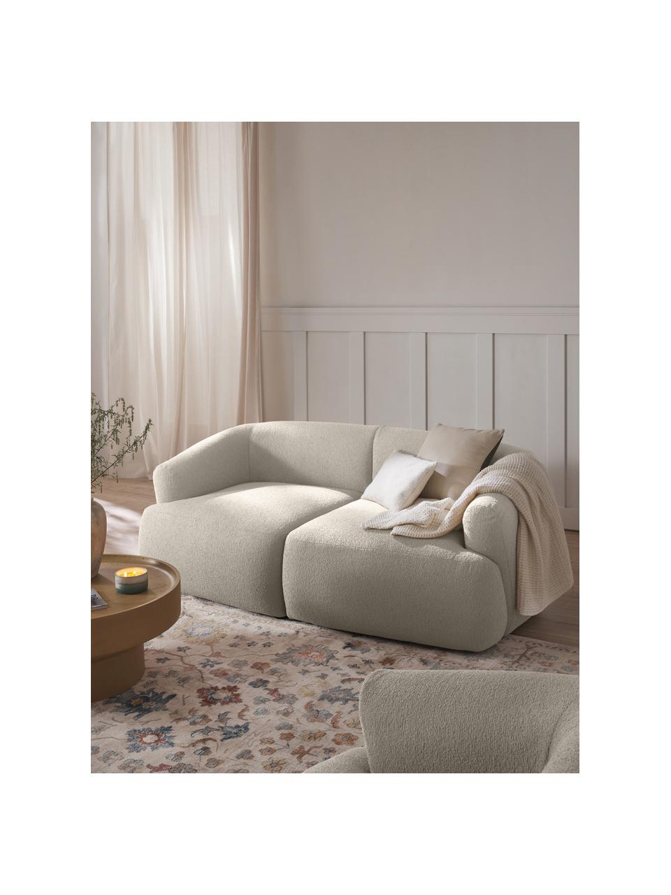 Modulares Bouclé-Sofa Sofia (2-Sitzer), Bezug: Bouclé (100 % Polyester) , Gestell: Fichtenholz, Spanplatte, , Bouclé Off White, B 190 x T 103 cm