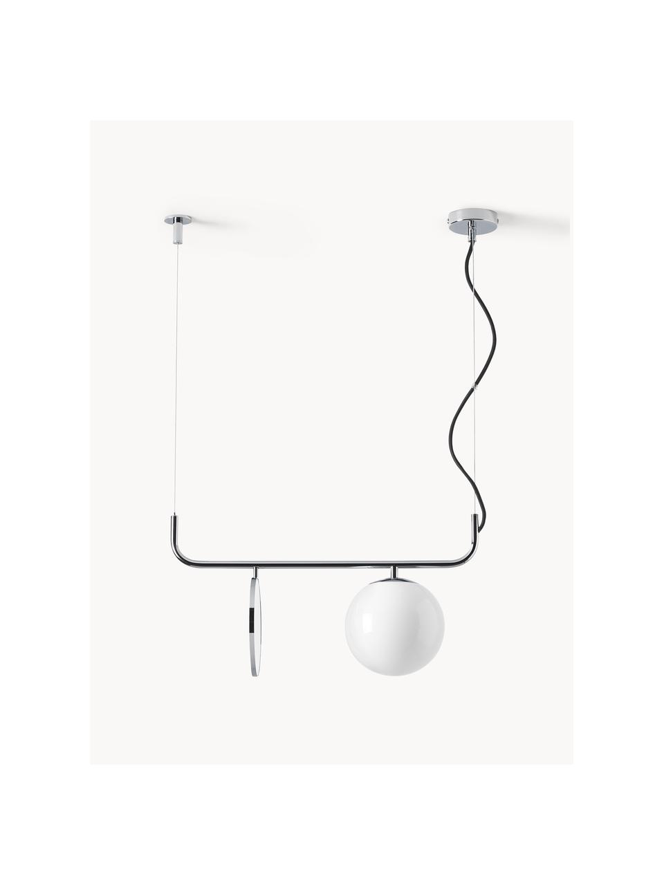 Hanglamp Mond met glazen bol, Lampenkap: opaalglas, Wit, chroomkleurig, Ø 20 x H 64 cm