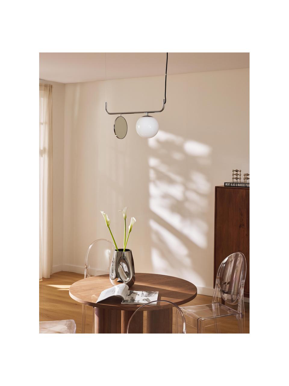 Hanglamp Mond met glazen bol, Lampenkap: opaalglas, Wit, chroomkleurig, Ø 20 x H 64 cm