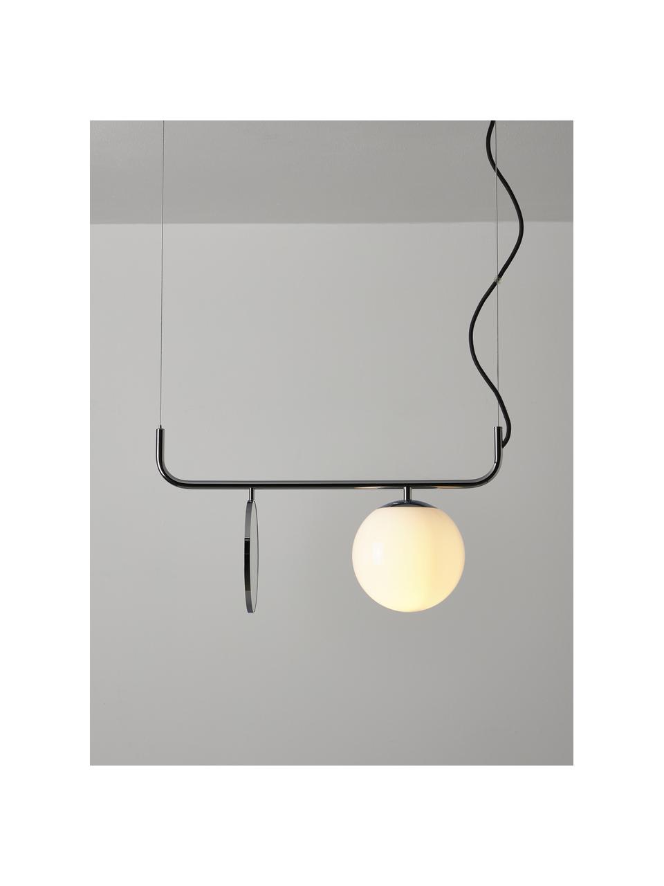 Hanglamp Mond met glazen bol, Lampenkap: opaalglas, Wit, chroomkleurig, Ø 20 x H 64 cm
