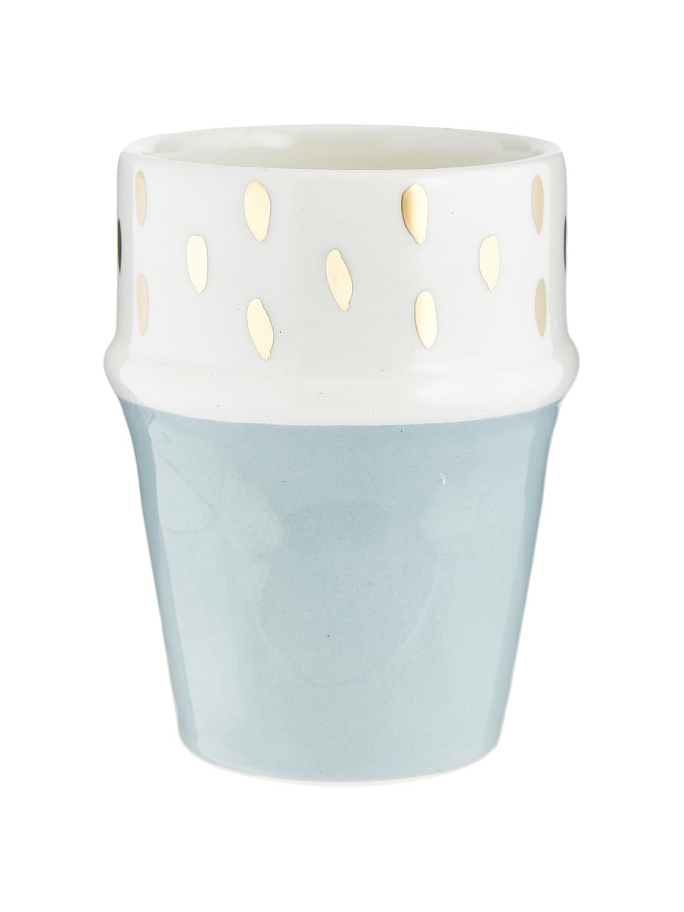 Tazza fatta a mano stile marocchino con dettagli dorati Beldi, Ceramica, Grigio chiaro, crema, oro, Ø 8 x Alt. 11 cm