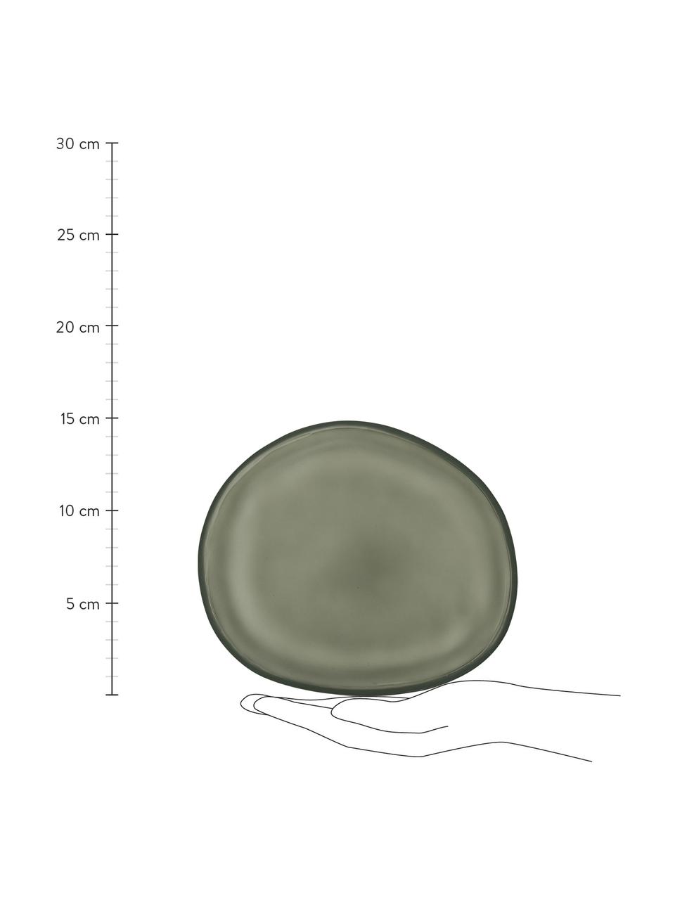 Handgemachte Brotteller Frost aus recyceltem Glas, 4er-Set, Recyceltes Glas, Khaki, semi-transparent, L 18 x B 15 cm