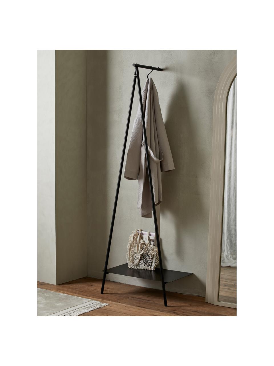 Wand-Garderobe Ravi mit Kleiderstange und Ablage, Metall, pulverbeschichtet, Schwarz, B 64 x H 180 cm