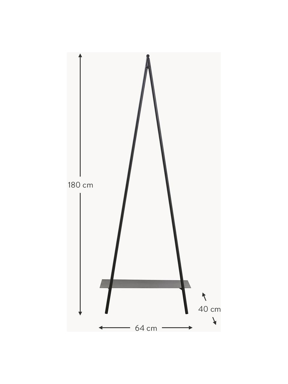 Appendiabiti da parete con asta porta abiti e mensola Ravi, Metallo verniciato a polvere, Nero, Larg. 64 x Alt. 180 cm