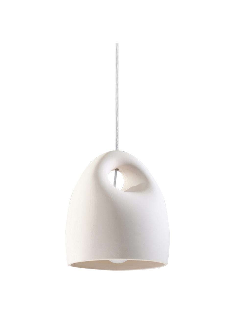 Kleine keramische hanglamp Sativa, Lampenkap: keramiek, Baldakijn: gecoat metaal, Wit, Ø 20 x H 26 cm