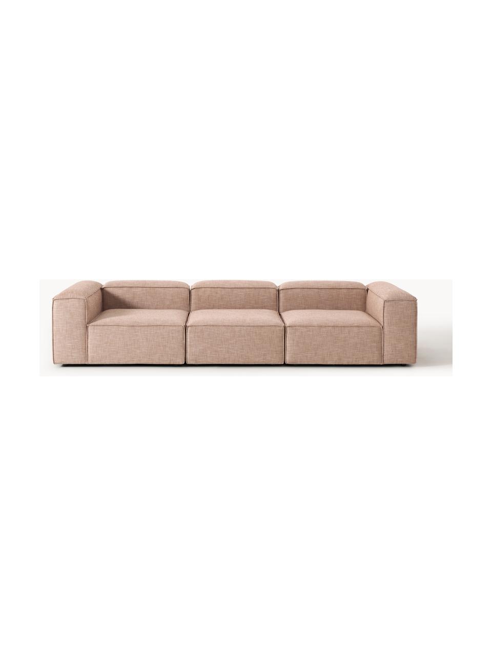 Modulares Sofa Lennon (4-Sitzer) aus Leinen-Mix, Bezug: 50 % Viskose, 25 % Leinen, Gestell: Fichtenholz, Sperrholz, m, Leinen-Mix Rostrot, B 327 x T 119 cm