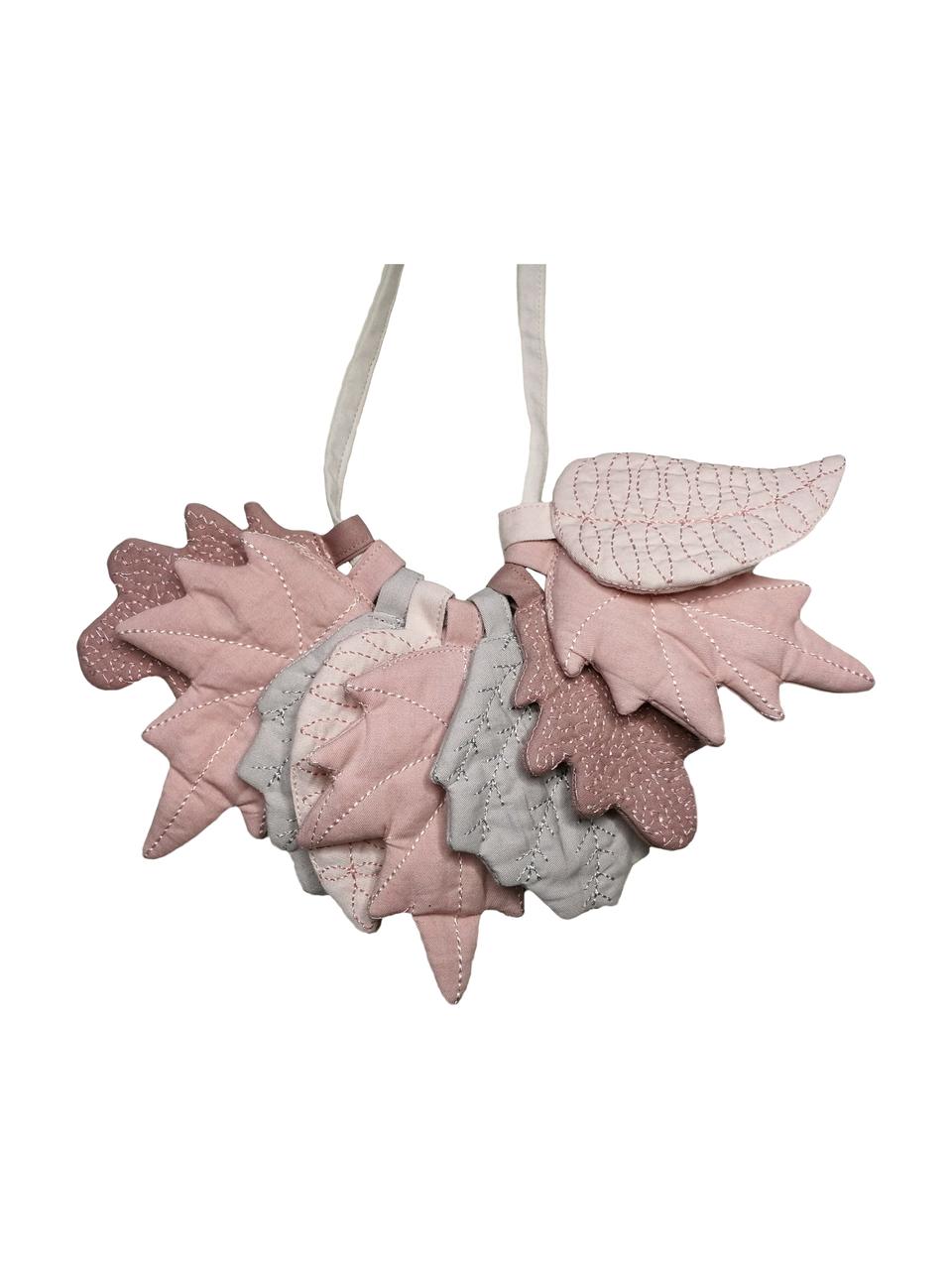 Guirlande en coton bio Leaves, Tons roses, gris