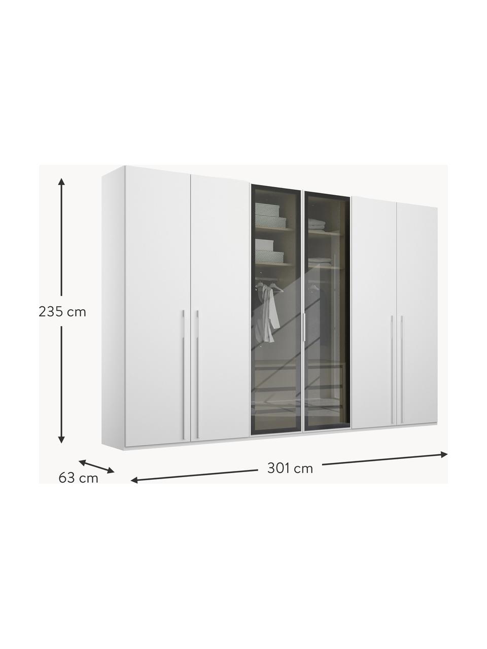 Drehtürenschrank Skat Shine mit beleuchteten Glastüren, Griffe: Metall, beschichtet, Weiß, B 301 x H 223 cm