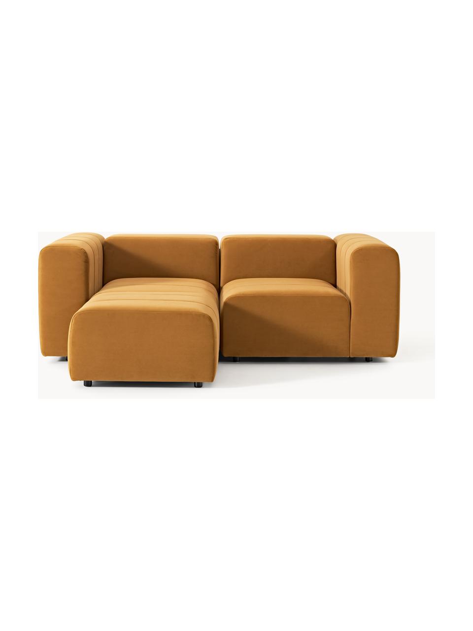 Canapé modulable 3 places en velours avec pouf Lena, Velours ocre, larg. 211 x prof. 181 cm