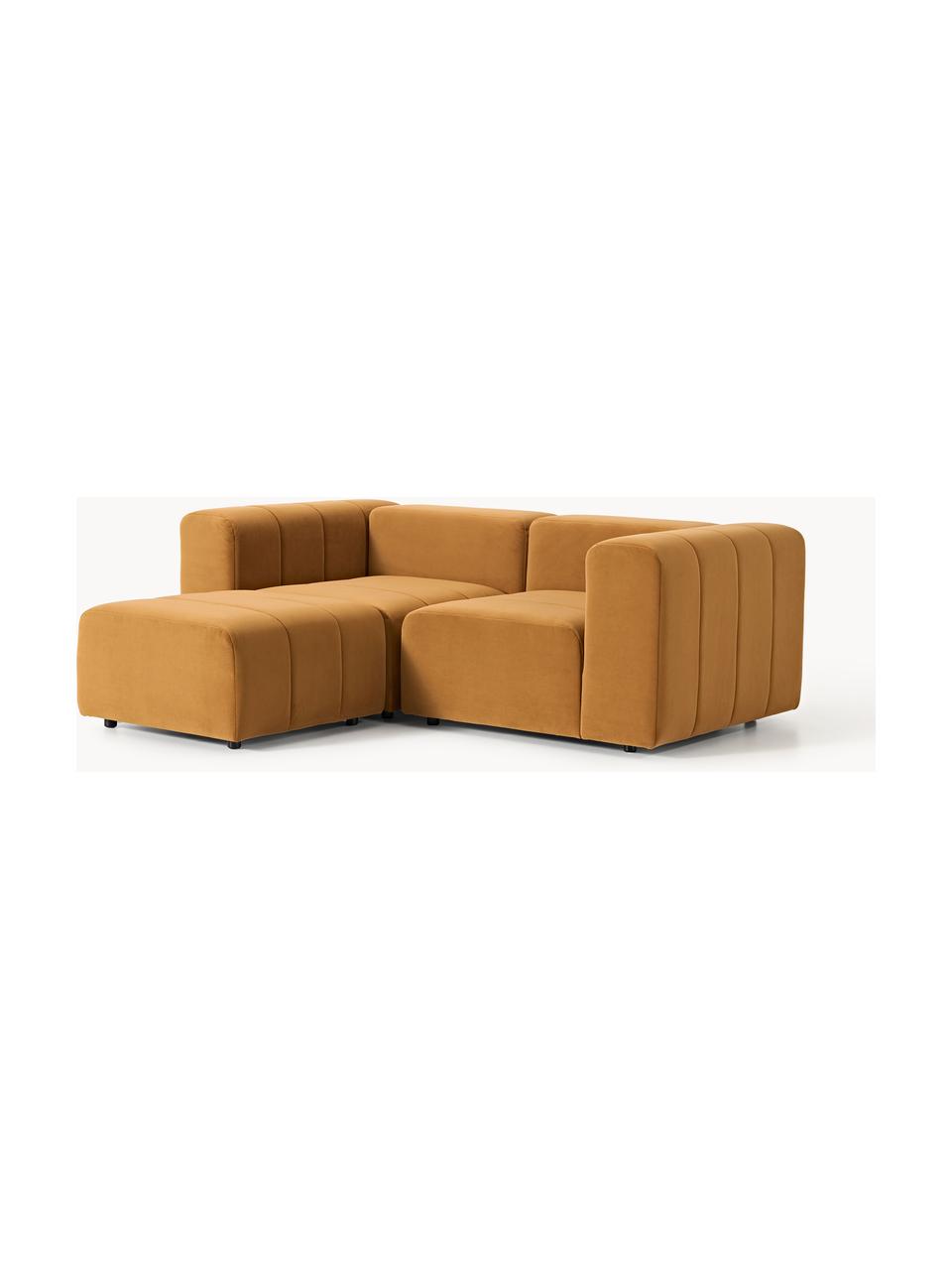 Canapé modulable 3 places en velours avec pouf Lena, Velours ocre, larg. 211 x prof. 181 cm