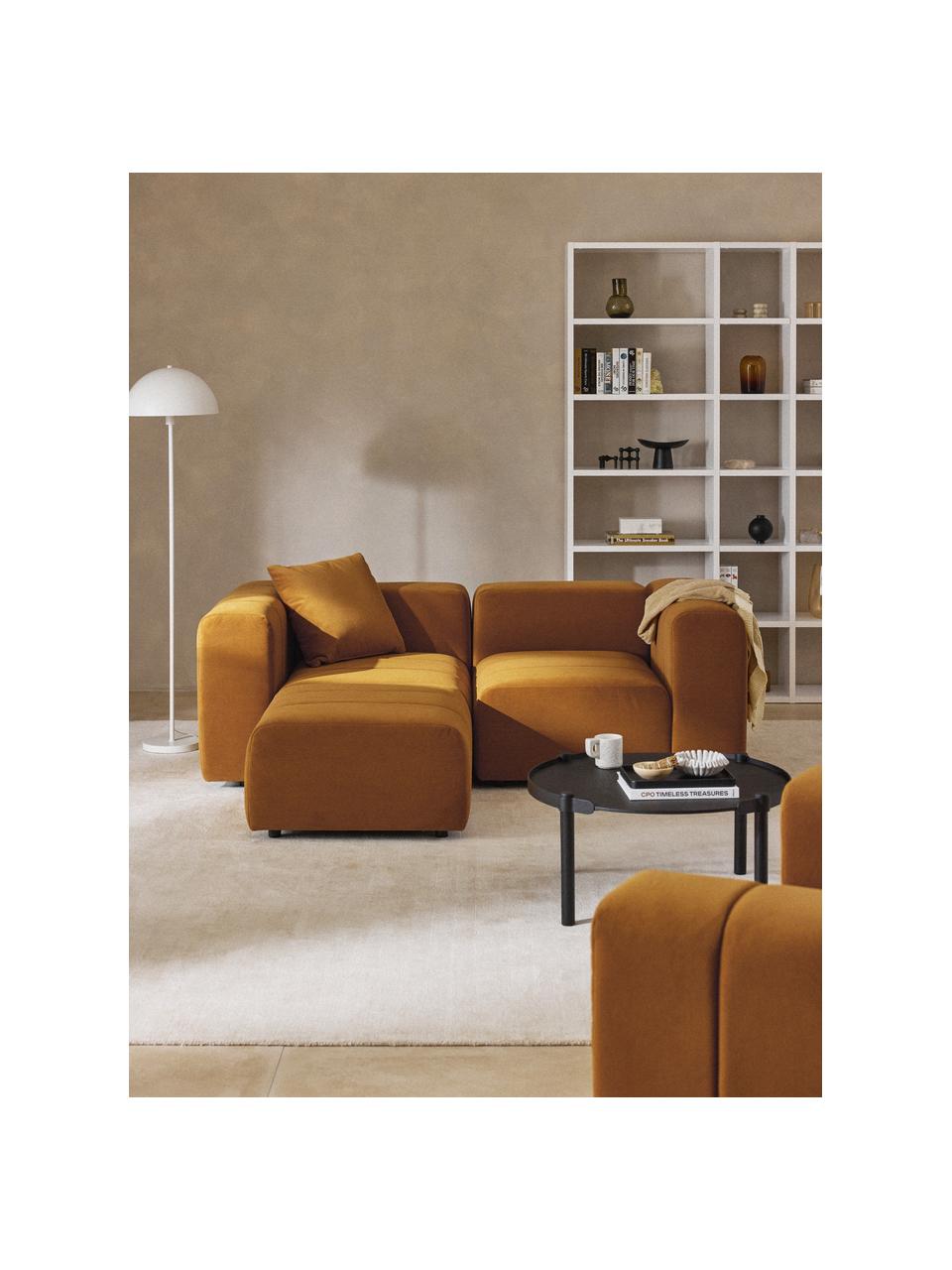 Modulares Samt-Sofa Lena (3-Sitzer) mit Hocker (links/rechts), Bezug: Samt (100 % Polyester) De, Gestell: Buchenholz, Spanplatte, H, Füße: Kunststoff, Samt Ocker, B 211 x T 181 cm