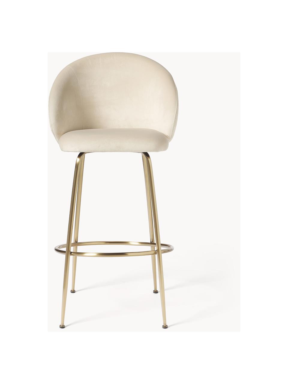 Zamatová barová stolička Luisa, Zamatová krémovobiela, odtiene zlatej, Š 54 x V 108 cm
