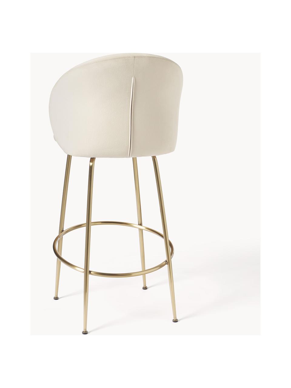 Sedia da bar in velluto Luisa, Rivestimento: velluto (100% poliestere), Gambe: metallo verniciato a polv, Velluto bianco crema, dorato, Larg. 54 x Prof. 54 cm