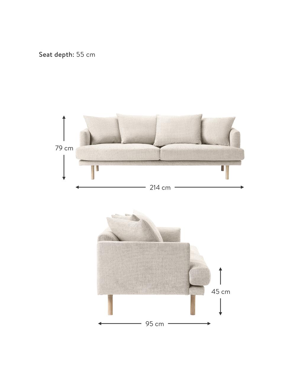 Divano 2 posti Adrian, Rivestimento: 47% viscosa, 23% cotone, , Struttura: compensato, Piedini: legno di quercia oliato, Tessuto beige, Larg. 214 x Alt. 79 cm