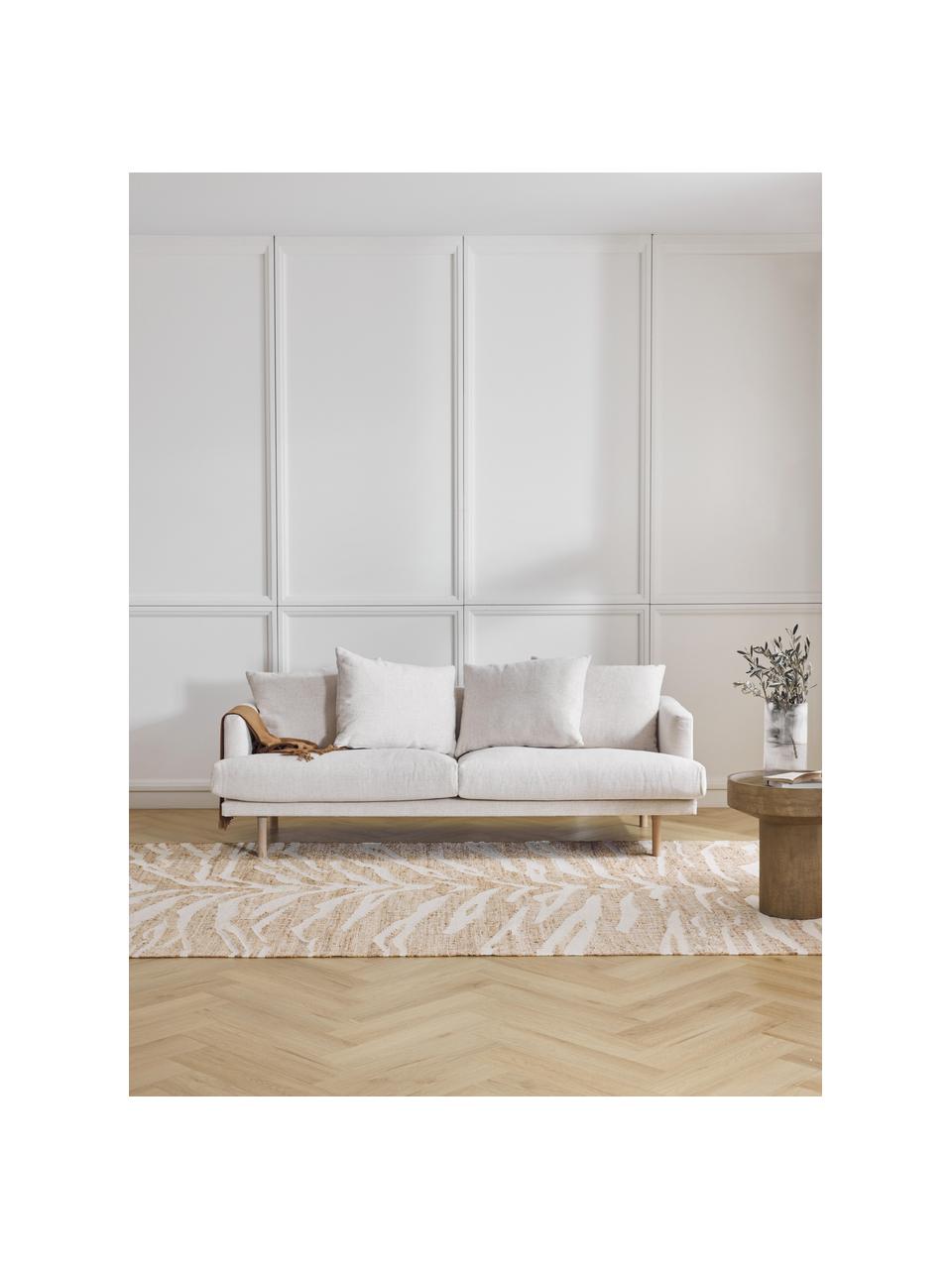 Sofa Adrian (3-Sitzer), Bezug: 47 % Viskose, 23 % Baumwo, Gestell: Sperrholz, Füße: Eichenholz, geölt, Webstoff Hellbeige, B 214 x T 95 cm