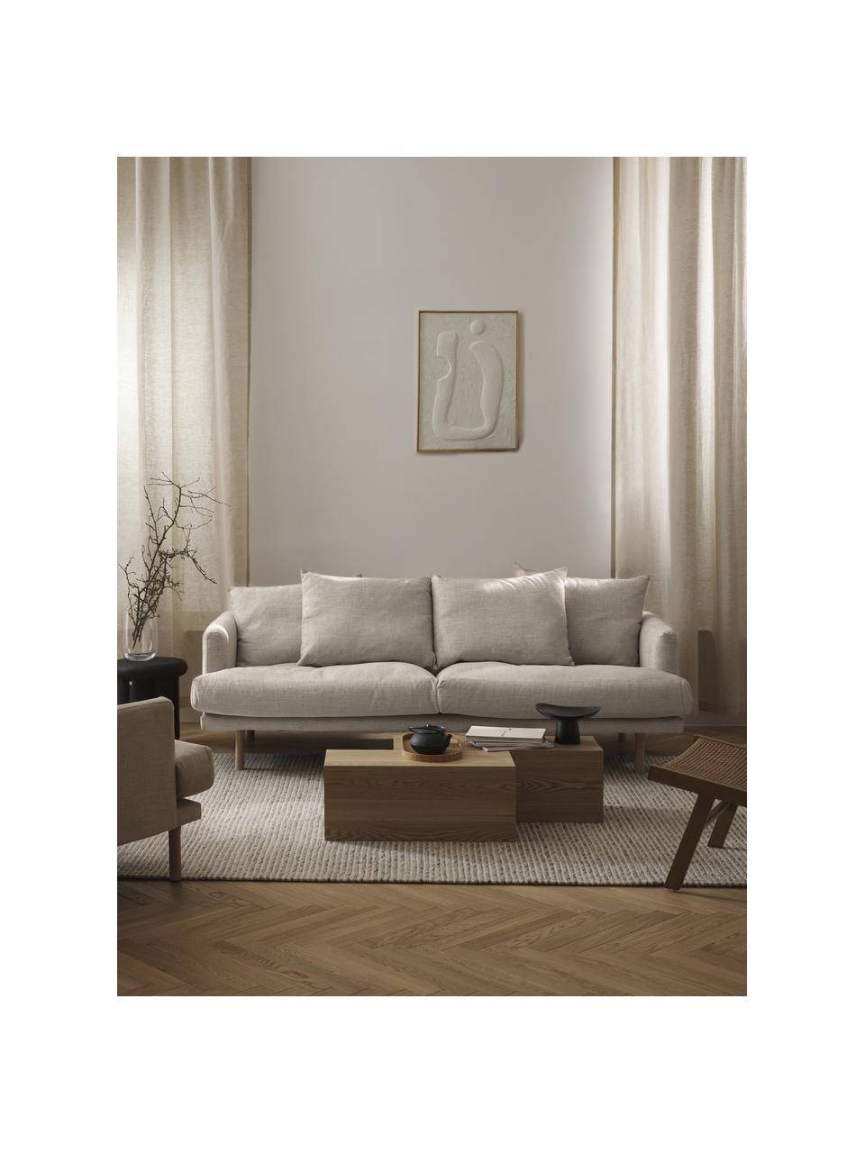 Sofa Adrian (3-Sitzer), Bezug: 47 % Viskose, 23 % Baumwo, Gestell: Sperrholz, Füße: Eichenholz, geölt Dieses , Webstoff Hellbeige, B 214 x T 95 cm