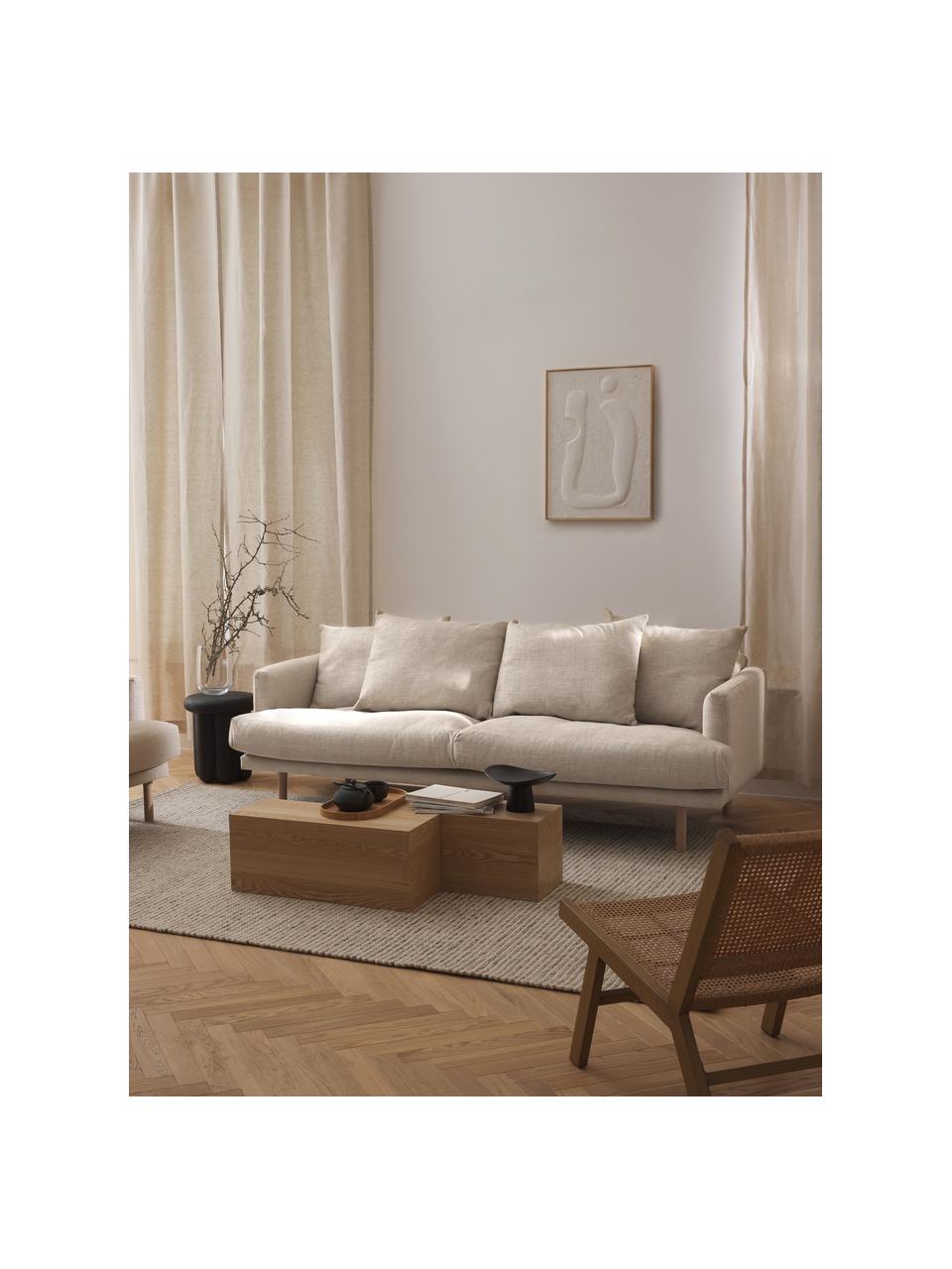 Sofa Adrian (3-Sitzer), Bezug: 47 % Viskose, 23 % Baumwo, Gestell: Sperrholz, Füße: Eichenholz, geölt Dieses , Webstoff Hellbeige, B 214 x T 95 cm