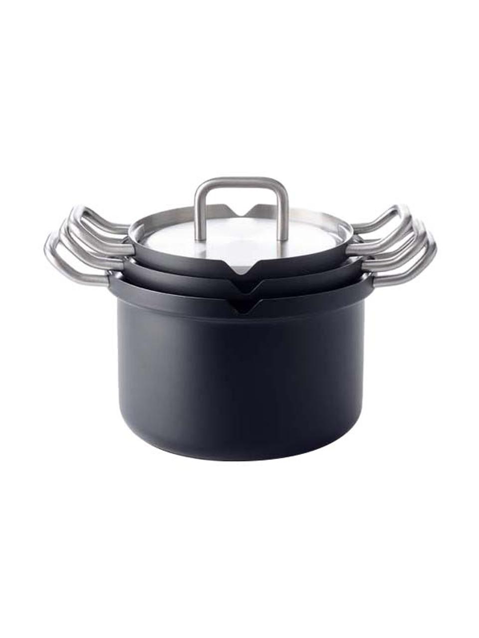 Batería de cocina de acero inoxidable Q-Linair, 4 pzas., Acero inoxidable, Negro, Set de diferentes tamaños