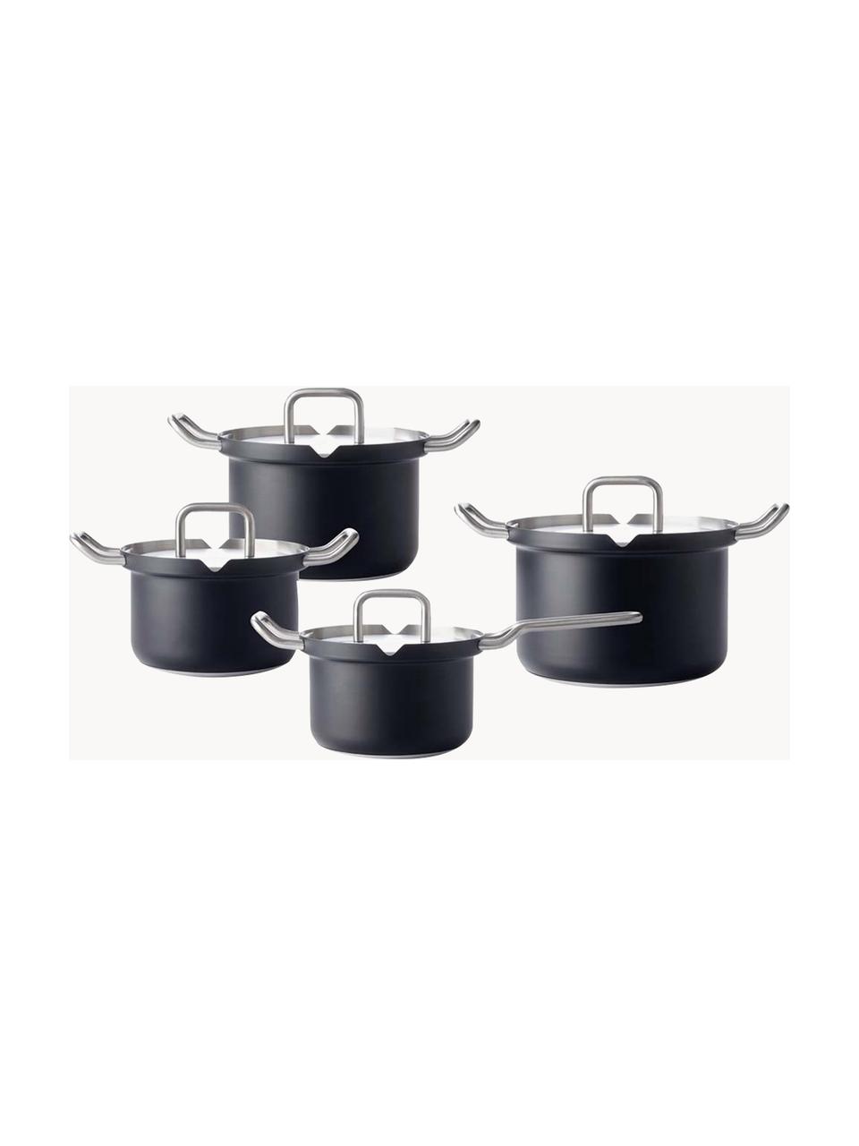 Batería de cocina de acero inoxidable Q-Linair, 4 pzas., Acero inoxidable, Negro, Set de diferentes tamaños