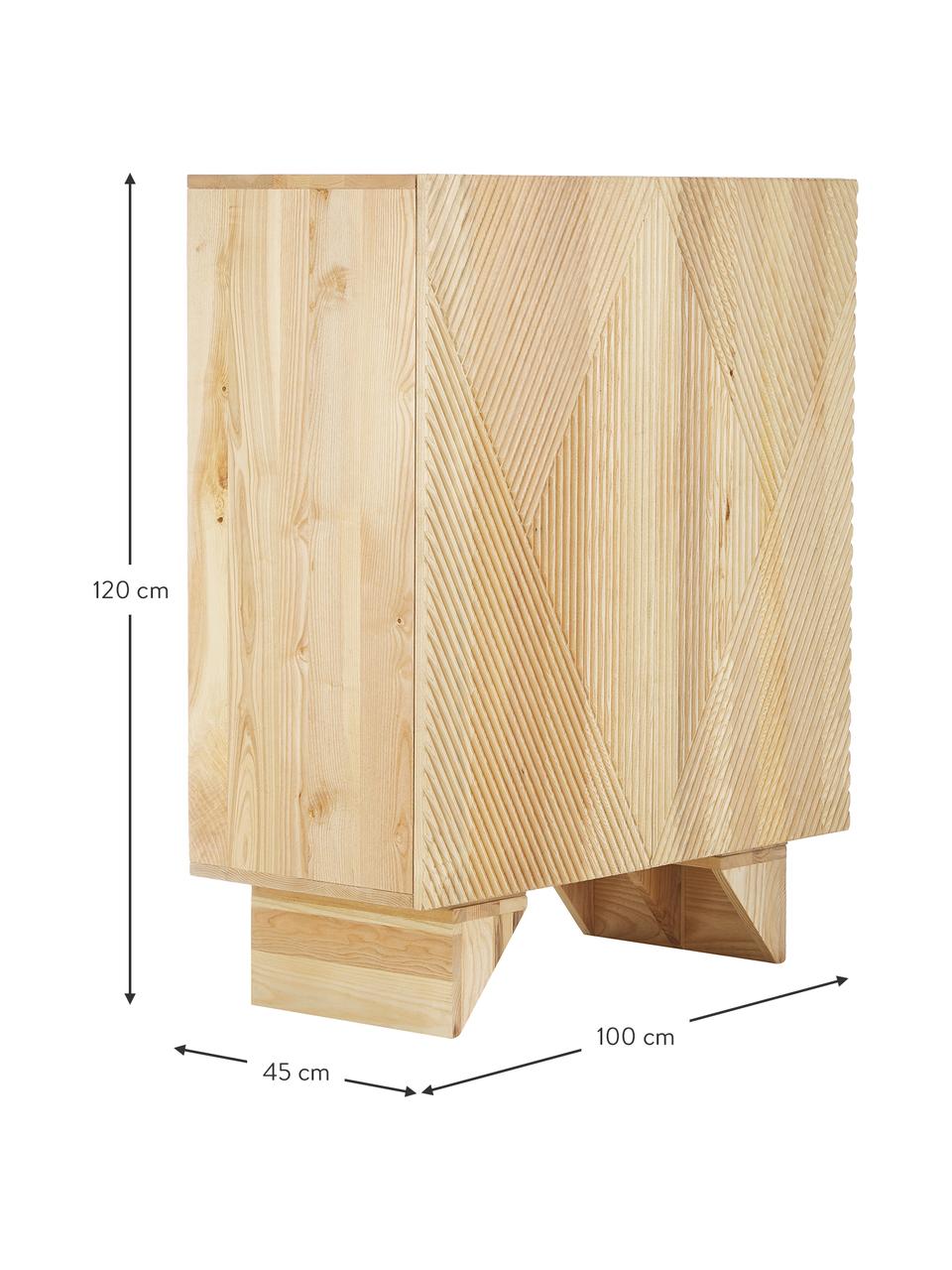 Chiffonnier de madera maciza de fresno Louis, Estructura: madera de fresno maciza b, Parte trasera: tablero de fibras de dens, Madera de fresno, An 100 x Al 120 cm