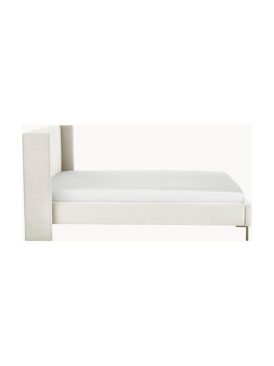 Gestoffeerd fluwelen bed Dusk, Bekleding: polyester fluweel Met 30., Frame: massief grenenhout en pla, Poten: gepoedercoat metaal Dit p, Fluweel lichtbeige, B 160 x L 200 cm