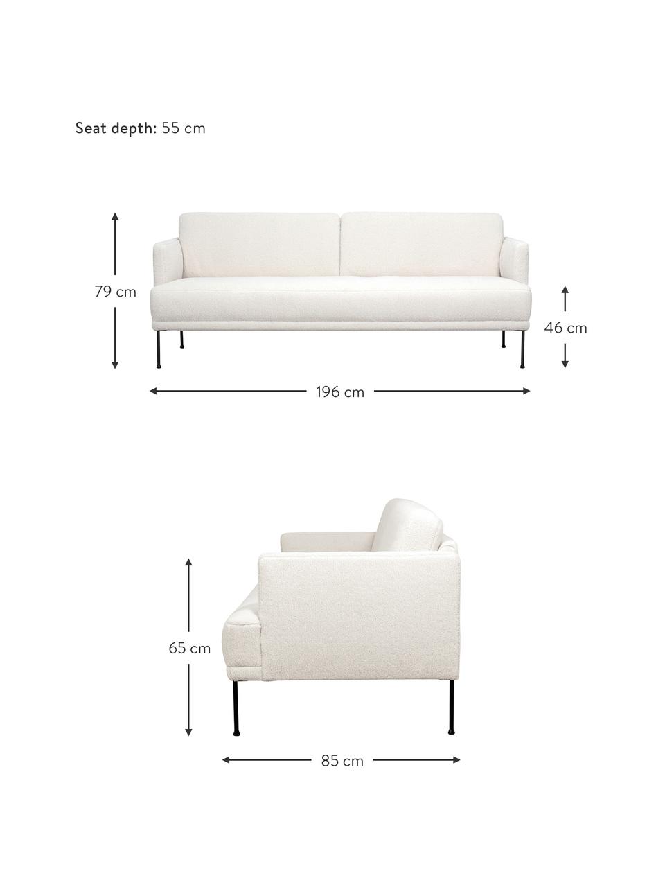 Teddy-Sofa Fluente (3-Sitzer), Bezug: 100% Polyester (Teddyfell, Gestell: Massives Kiefernholz, FSC, Teddy Cremeweiss, B 196 x T 85 cm