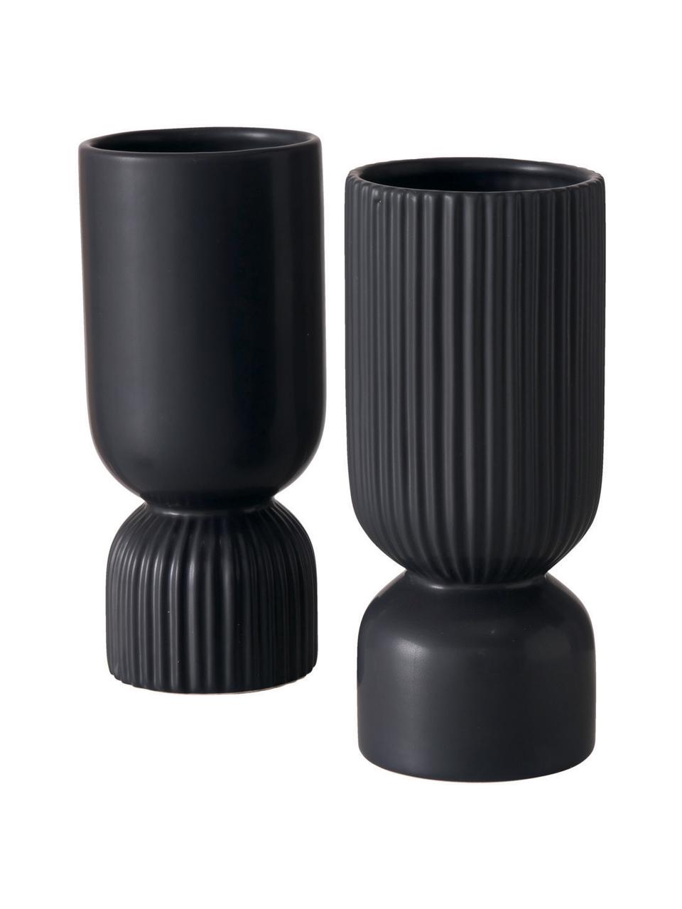 Vase grès noir Gino, 2 élém., Grès cérame, Noir, Ø 10 x haut. 23 cm