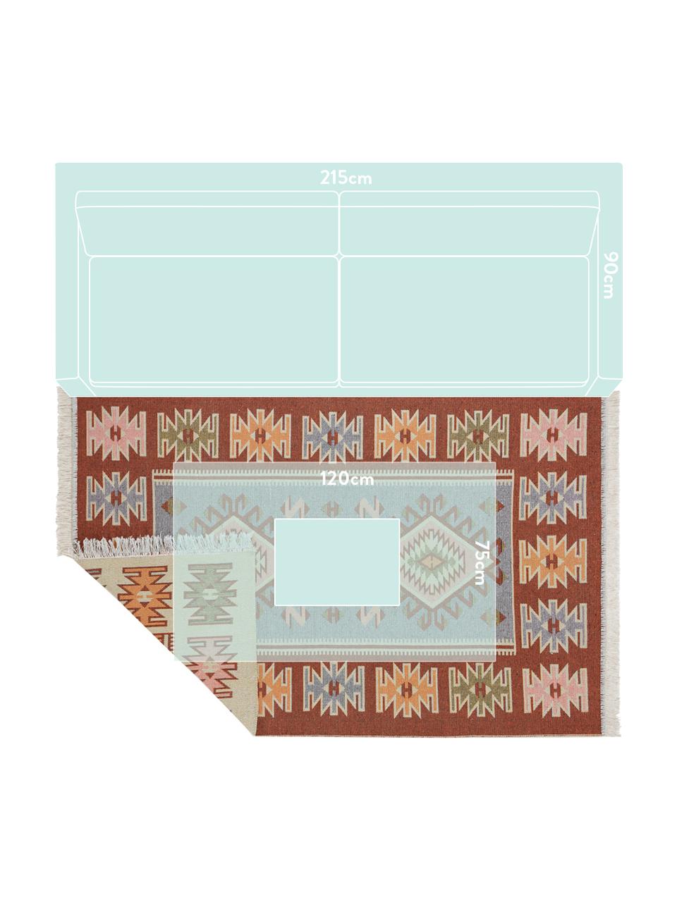 Kelimteppich Yamuna im Ethno-Style aus Baumwolle, 100% Baumwolle, Rot, Orange, Blau, Beige, Rosa, B 160 x L 220 cm (Größe M)