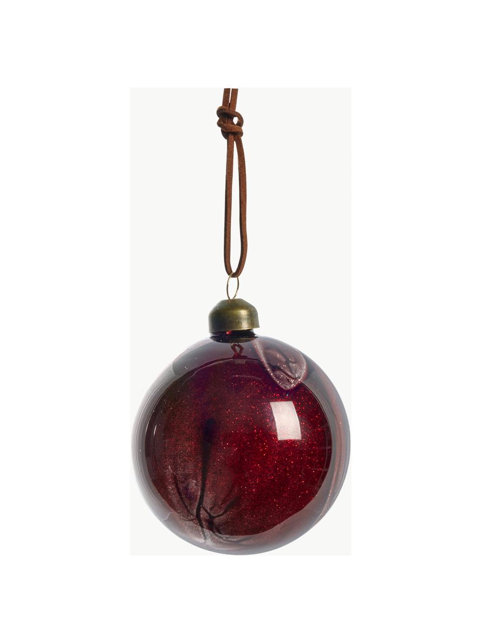 Boules de Noël artisanales Nosille, 12 pièces, tailles variées, Verre, Lie de vin, haute brillance, Ø 8 cm