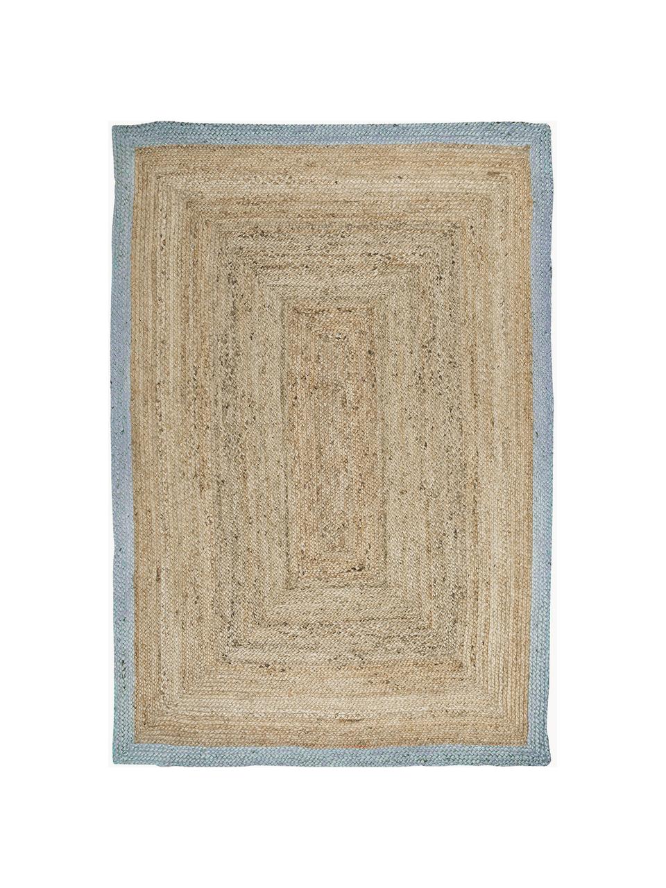 Alfombra artesanal de yute Shanta, 100% yute, Marrón, azul claro, An 160 x L 230 cm (Tamaño M)