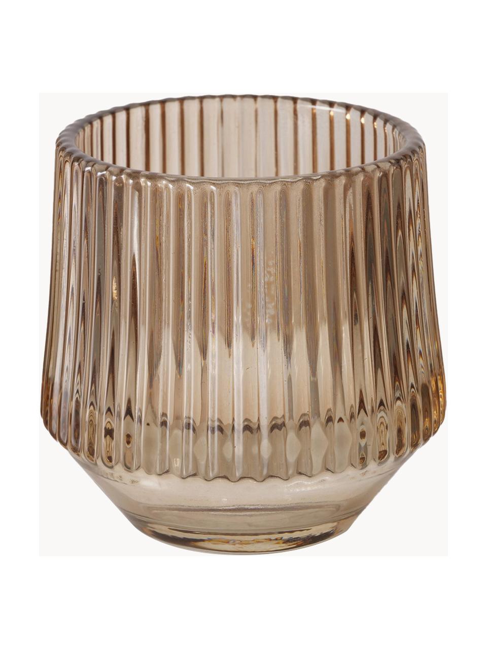 Glas-Windlichter Tiago mit Rillenrelief, 3er-Set, Glas, Brauntöne, Ø 8 x H 8 cm